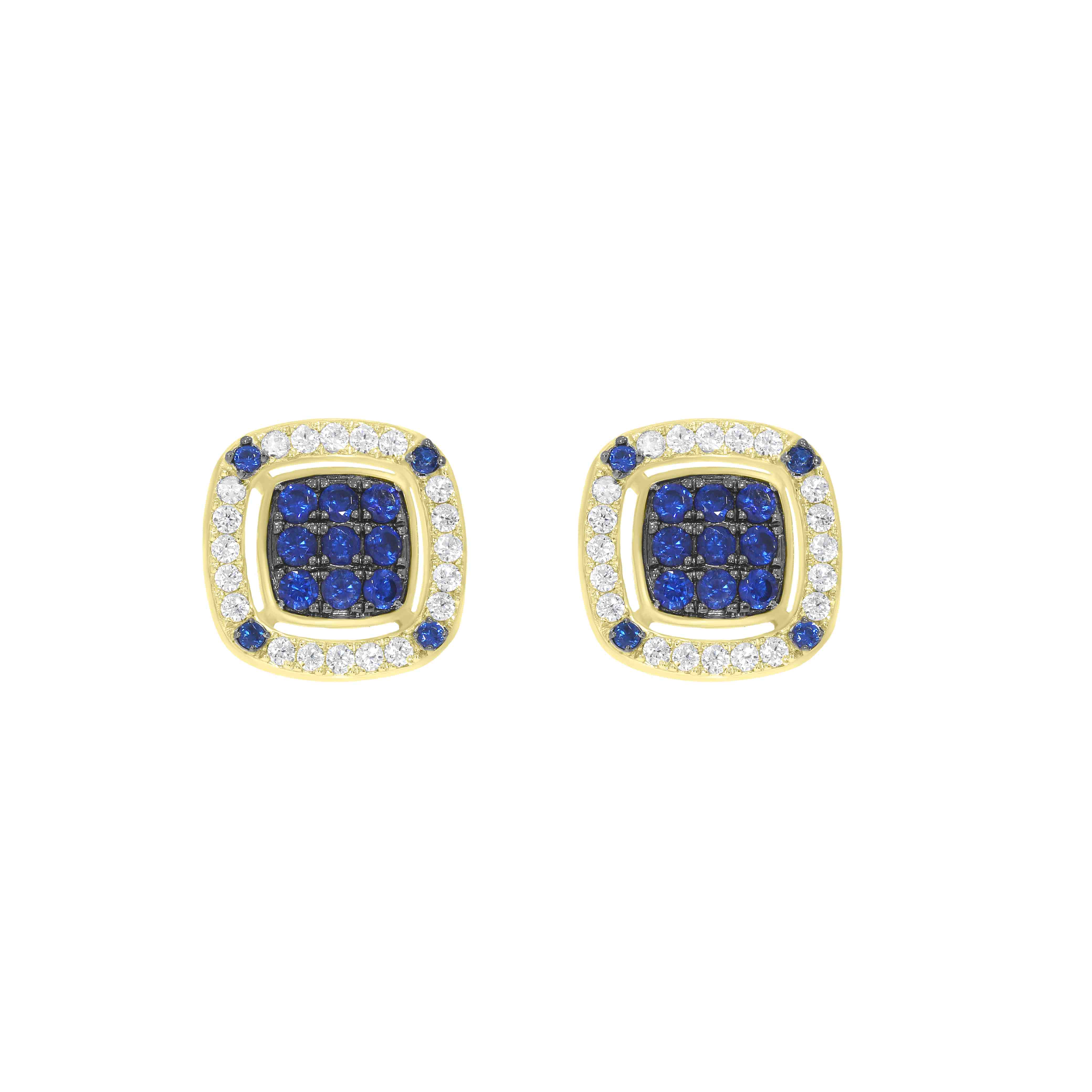 Blue and Diamond Cluster Halo Stud Earrings ER21303A